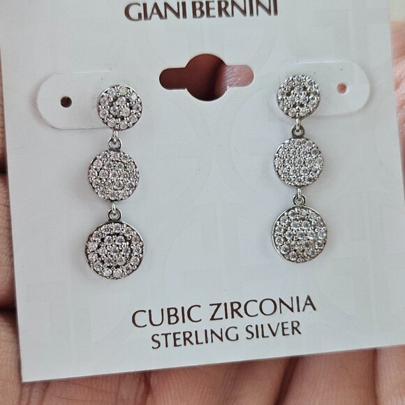 Giani Bernini Women 3 Step Drop Earrings Sterling Silver Cubic Zirconia $90 - Picture 5 of 11